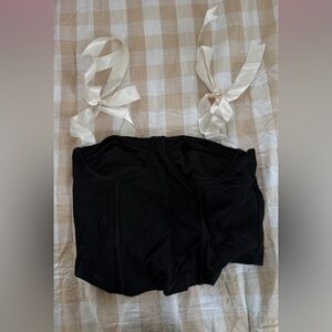 Black Strapless Top with Cream Ribbon Straps
